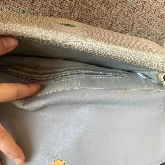 VTG Y2K Genuine Leather Made in Korea Snake Print Crossbody Bag Silver Color - Picture 8 of 12